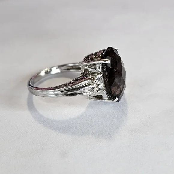 Genuine Smoky Brown Topaz & White Topaz Ring  in Sterling Silver Size 7! - Picture 4 of 7